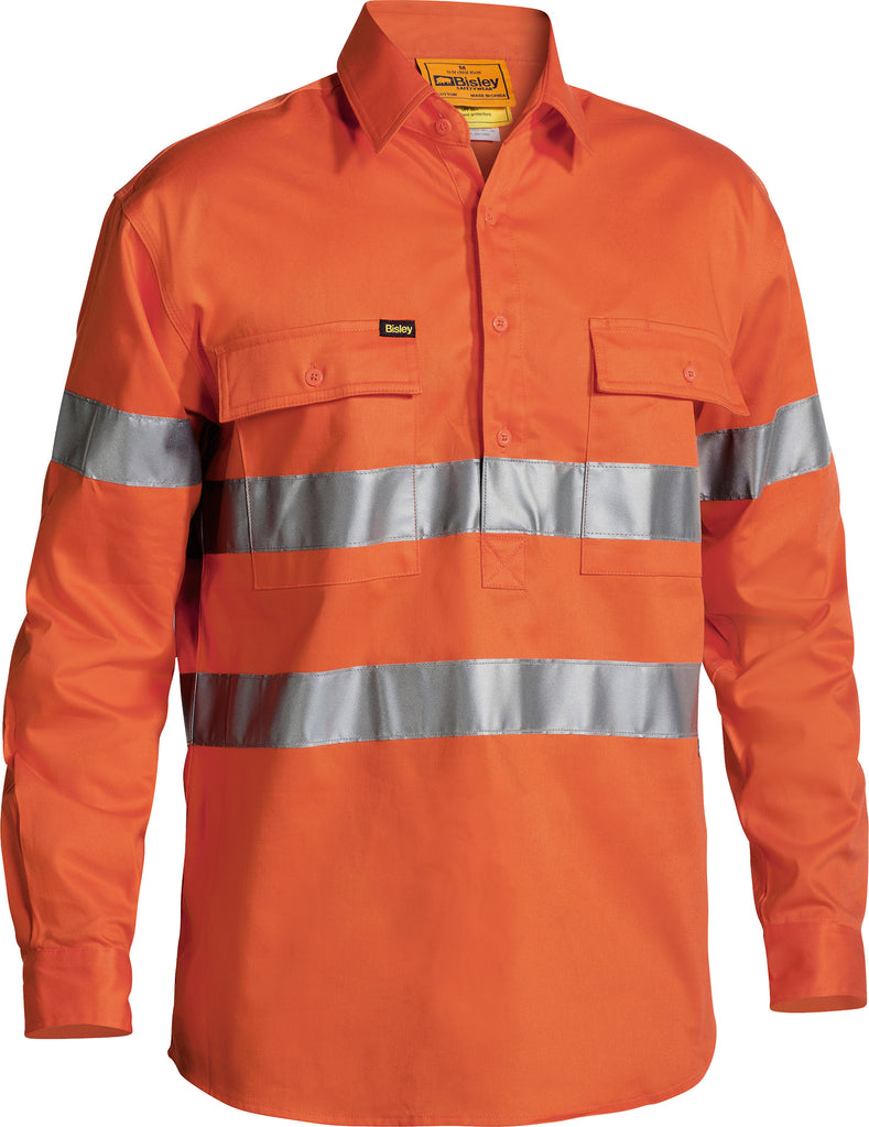 Taped Bisley Hi-Vis Rail Closed Front Drill Shirt